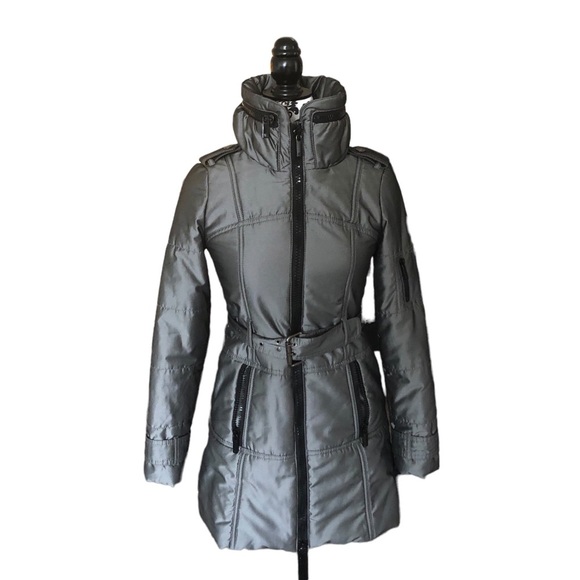 Armani Exchange Silver Belted Winter Coat (XS) - Picture 1 of 15